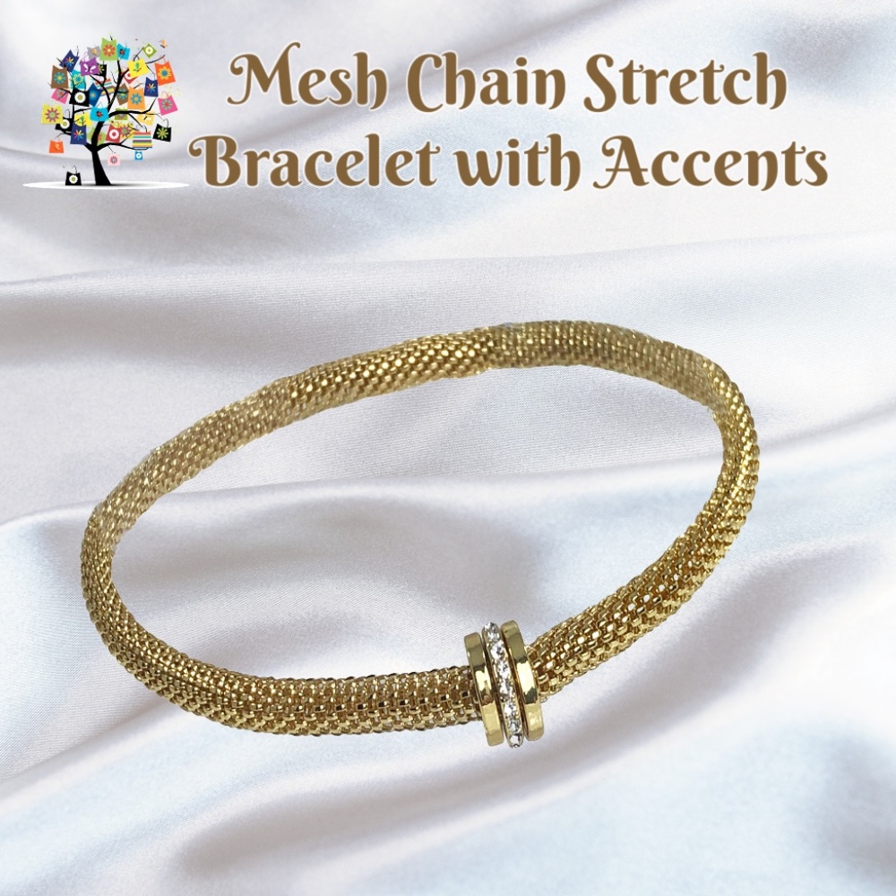 🛍️ Mesh Chain Stretch Bracelet w/Clear Crystal Accents
